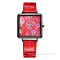 Square Shape Leather Quartz Watch For Women's